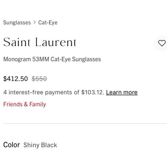 YSL Women's Cat Eye Sunglasses Black and Gold Monogram 53mm - Picture 7 of 12